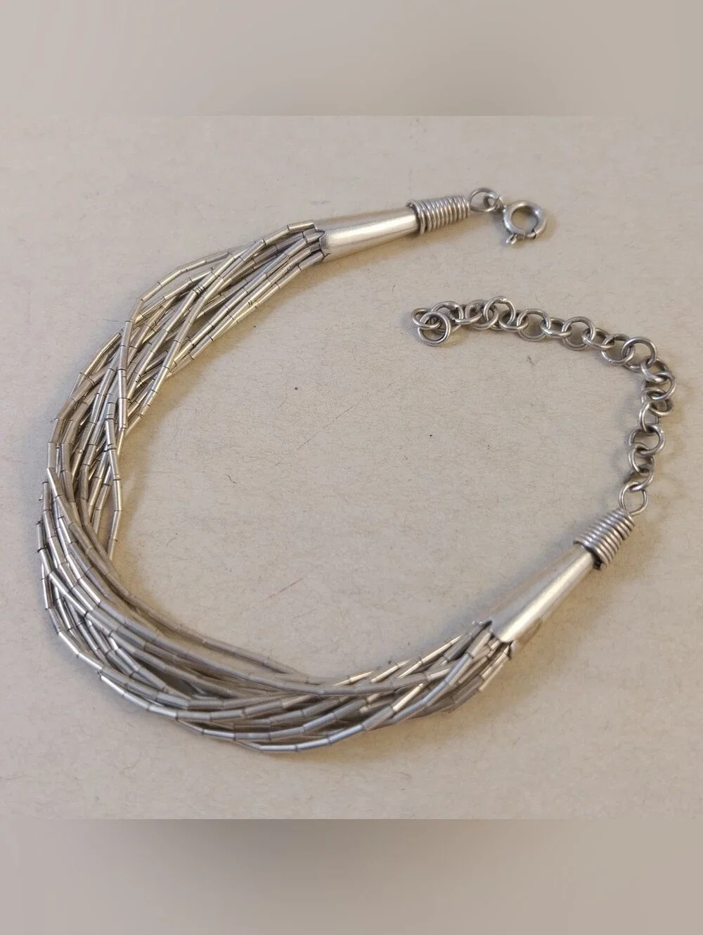 Vintage Sterling Silver Multi-Strand Tube Bead Bracelet - Women's Jewelry - Picture 2 of 12